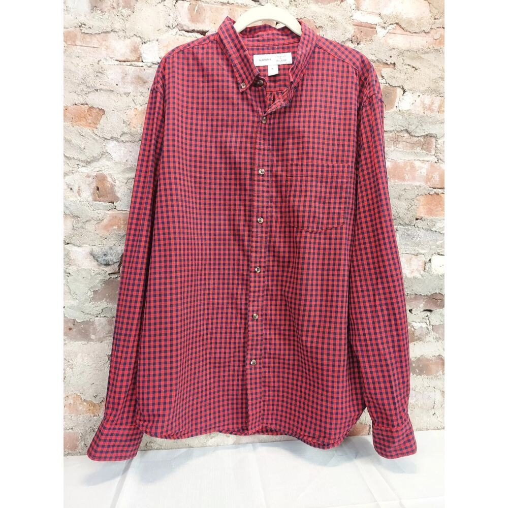 Old Navy Mens Slim Fit Button Down Shirt XL Red Black Gingham Built-In Flex